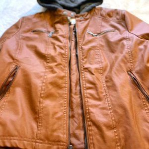 Brown leather sweatshirt jacket